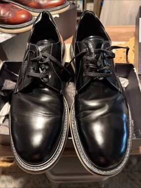 Prada Calzature Uomo Spazzalato Rois Levitate Black Leather Derby Shoes